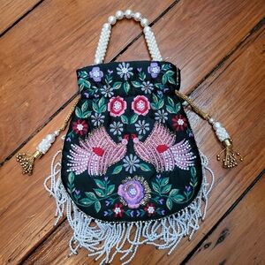 Embroidered Green Indian Floral Bag